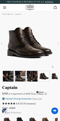 Thursday Boot Co. Captain Cap Toe Size 10.5
