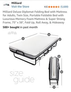 Milliard Deluxe Folding Guest Bed | Twin Memory Foam Mattress