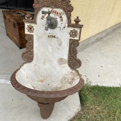 Antique French Cast Iron & Porcelain Wall Fountain