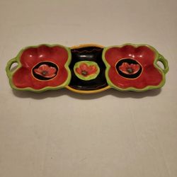 Vintage Housenware Poppy Flower Floral Snack Tray 14” long 