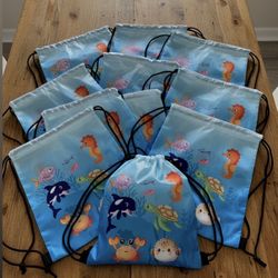12 NEW Kids Drawstring Backpacks – Sea Animals – Perfect for Party Favors & School