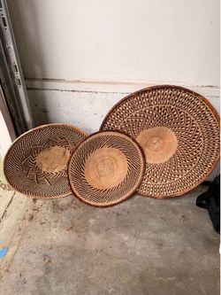 Set of 3 Handwoven African Wall Baskets