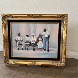 Vintage Lithograph On Canvas Signed by Ida Jackson with Golden Frame 