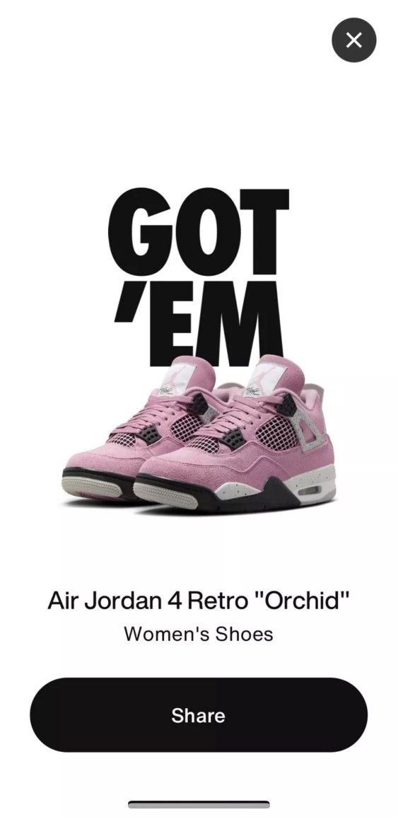 Jordan 4 Retro Orchid Size 10 Women's