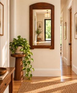 **DELIVERY AVAILABLE** Vintage Solid Maple Arch-Top Wall Mirror – American Walnut Finish