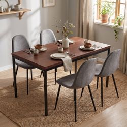 Homy Casa CAJON 150+CHARLTON 5PC Dining Set 59" Dark Brown Table with 4 Charlton Gray Fabric Chairs Open Box