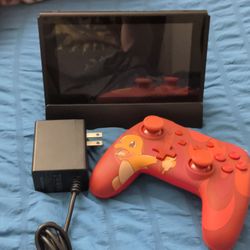 Nintendo Switch with Charmander Controller and Charger