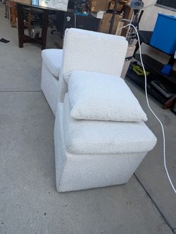 White Boucle Armless Accent Chair