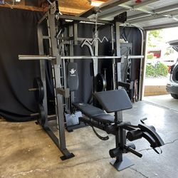 Vesta Fitness Smith Machine 2001 w/Bench Attachment | 230lb Bumpers Weights | 7ft Olympic Bar | Fitness | Gym Equipment | FREE DELIVERY🚚 