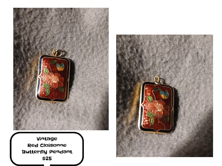 Red Cloisonne Butterfly Pendant