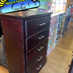 Cherry Five Drawer Pinewood Dresser Cajonera