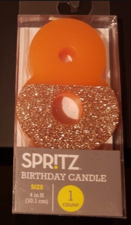 New Spritz Number Glitter Candle Orange and Gold