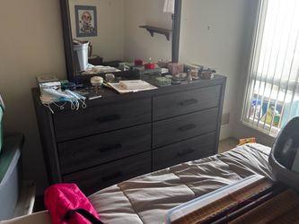 Dark Gray 6-Drawer Dresser with Mirror