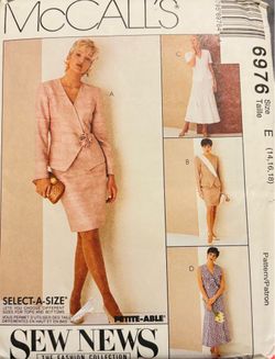 Vintage McCall's 6976 Dress Skirt  Unlined Jacket Skirt Set Sizes 14-18 Uncut