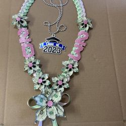 Graduation Pink And Green Ribbon Money Lei 