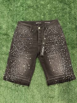 Purple Brand Rhinestone Jorts