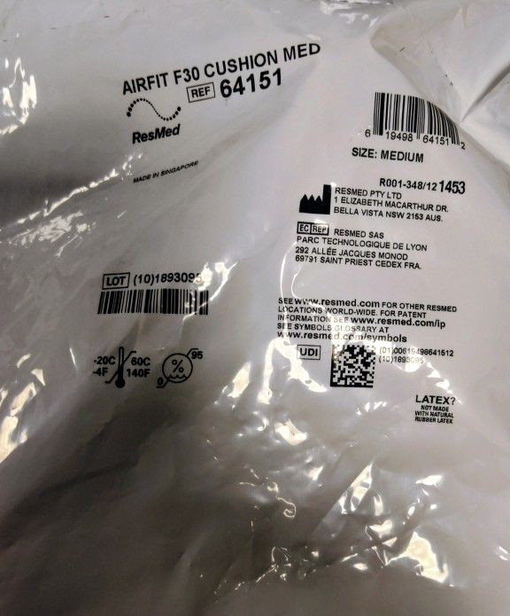 Resmed Airfit F30 64151 Cushion Replacement,New,Sealed Bag.