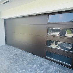 16x7 Garage Door Insulated With Windows On The Side Chocolate Brown Color Hurricane Impact 