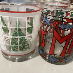 4 Vintage Christmas Double Old Fashioned Tumblers