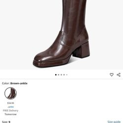 USIMAD Womens Ankle High Boots - Chunky Heel Platform Boots with Square Toe, 7