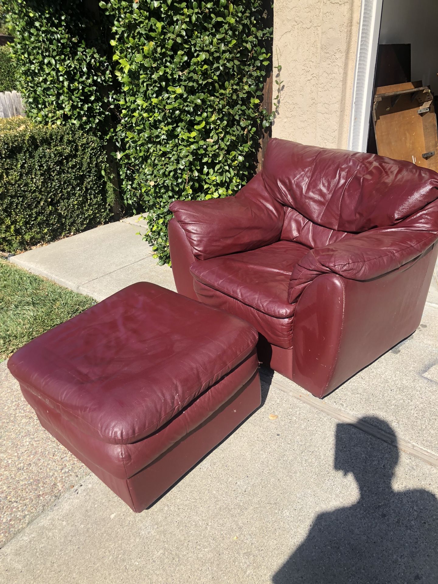 Free Red Leather Club Chair With Ottoman 