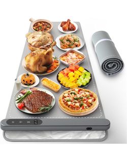Silicone Food Warming Mat Extra Large 42 x 15 Inch with Heat-Resistant Mat, 500W Graphene, 6 Temp & 6H Timer, Rollable Electric Heating Mat