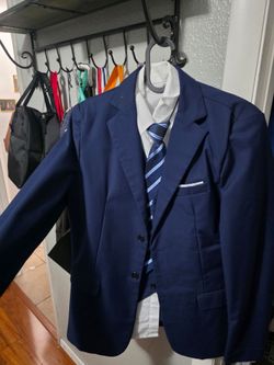 Navy Blue Boys Suit Jacket with Dress Shirt and Tie