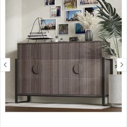 Wood Media Console with Storage Shelf, Grey 