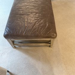 Crate And Barrel Ottoman 46 X 26 Leather And Wood