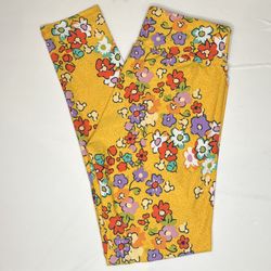 EUC LuLaRoe x Disney Hidden Mickey Mouse Floral Butter Leggings Yellow One Size 