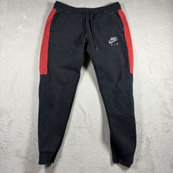 Nike Joggers Sweatpants Mens L Black Swoosh Logo Drawstring Fleece #2952