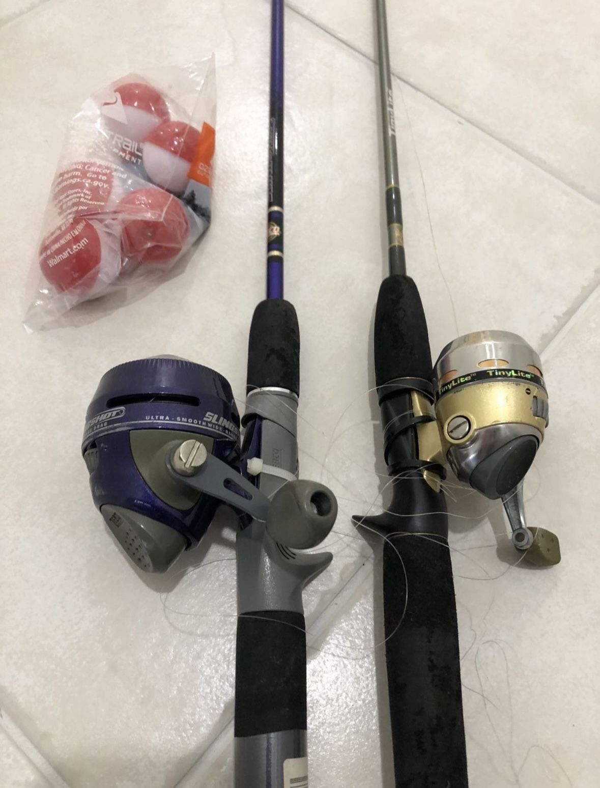 Fishing Gear 2 Poles with Hooks and Bobbers