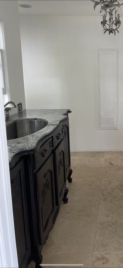 FRENCH ANTIQUE KITCHEN CABINET WITH SINK GRANITE TOP