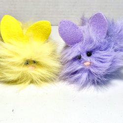 Vintage Dakin Fuzzy Yellow Bunny and Purple Bunny Stuffed Plush