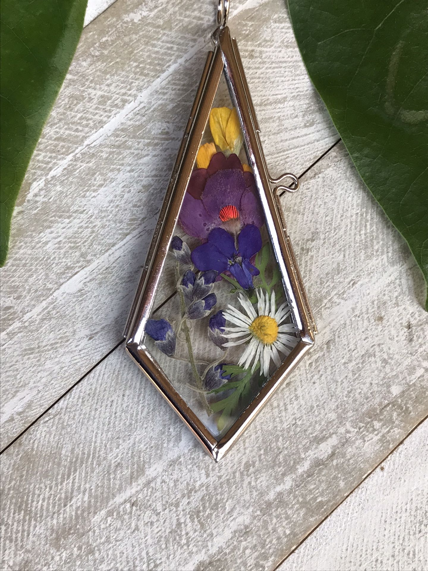 Floral Feather Glass Pendant 