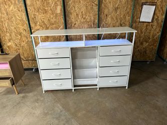 Dresser for Bedroom with Outlets & LED Lights, 8 Fabric Drawers