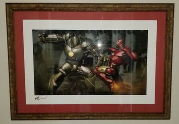 Sideshow Iron Man versus War Monger Screen print Framed glass and Matte