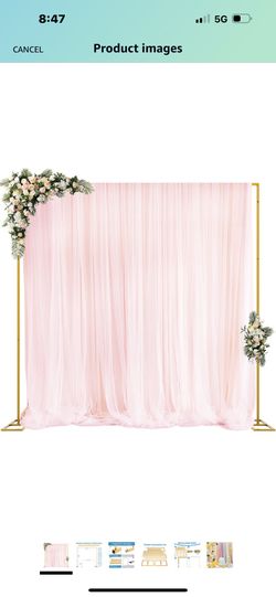 Backdrop Stand Heavy Duty With Base, Gold Portable Adjustable Pipe And Drape Backdrop Stand Kit, Square Metal Arch Party Frame For 