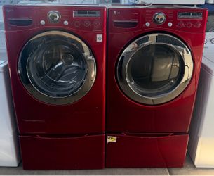 LG~📢📢🔥 Beautiful Front Load Washer and Dryer Set Gas Red whit pedestal in excellent condition