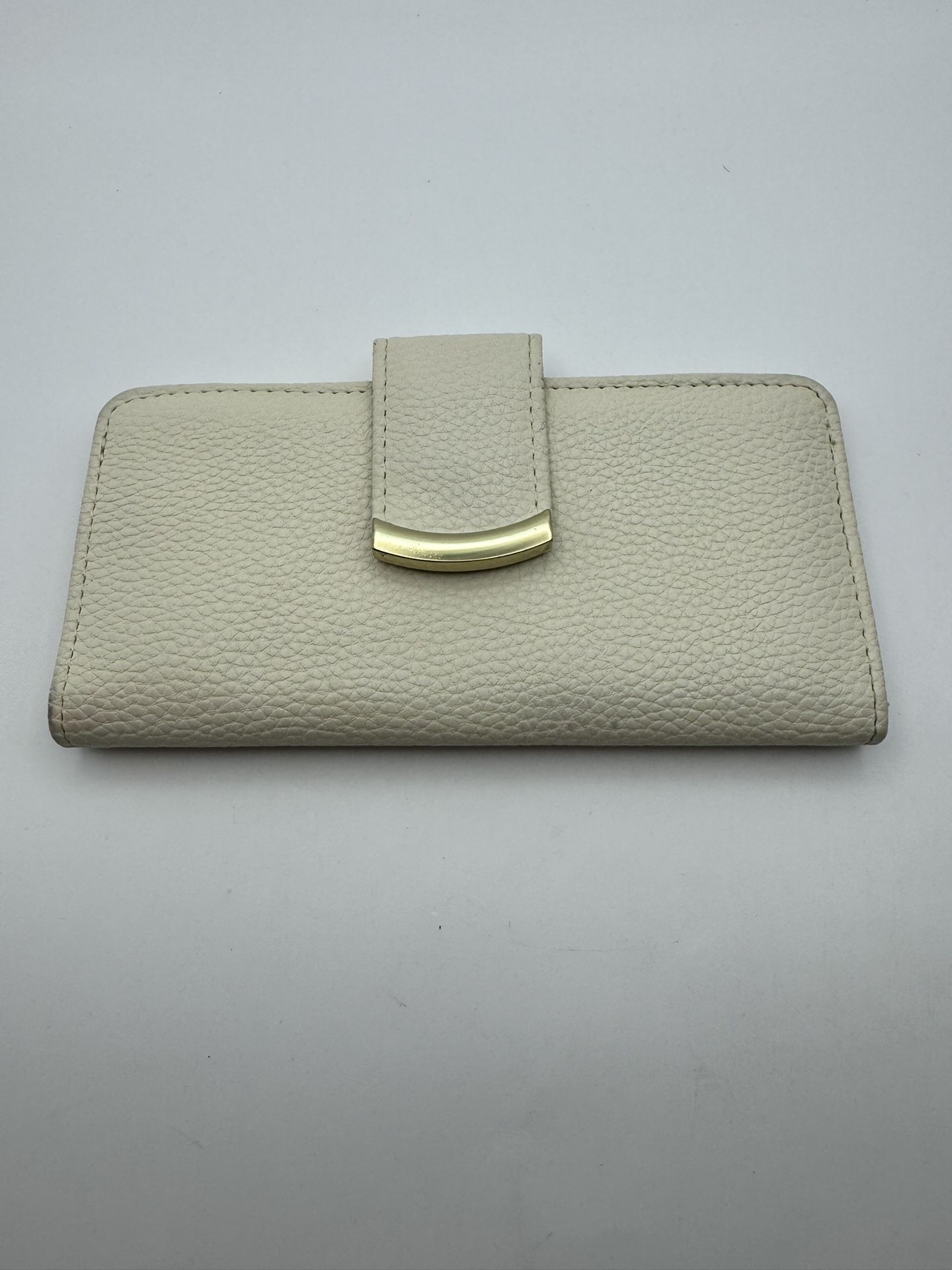 New Guang Tong White Leather Brass Snap Bifold Wallet Bill & Credit Card ID
