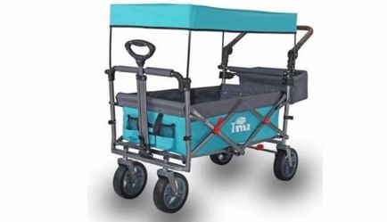 TMZ Collapsible Wagon, Outdoor Utility Garden Cart with Canopy, Heavy Duty Camping Wagon with Big Wheels, Folding Wagon for Sports, Shopping, Fishing