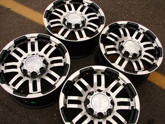 *** 18" 8-LUG DODGE CHEVY BLACK AND CHROME WHEELS NEW TAKEOFFS ***