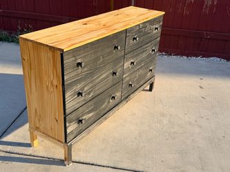 Modern solid pinewood, six drawer dresser, black drawer cover
