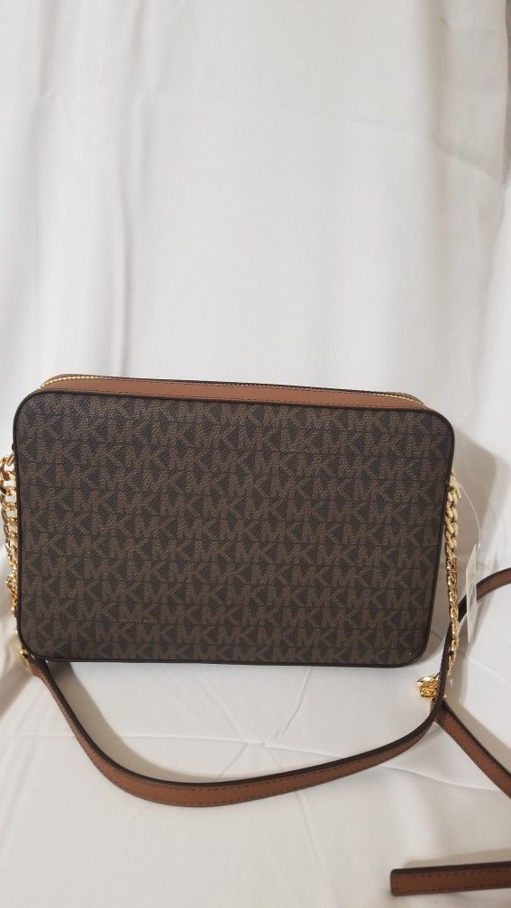 Michael Kors Brown Jet Set Large Printed Logo Crossbody Bag