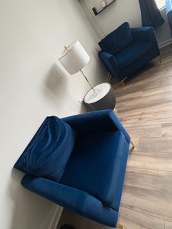 Royal Blue Velvet Accent Chairs – Set of 2 –