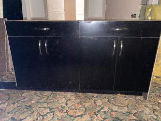 Black Sideboard Cabinet with Silver Handles