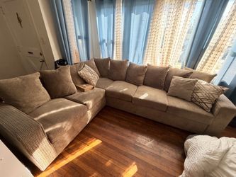 Beige Fabric L-Shaped Sectional Sofa