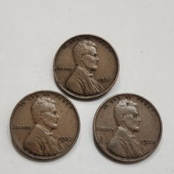 1931 , 1932 , 1933 Rare Dates Wheat Cent Penny Coins
