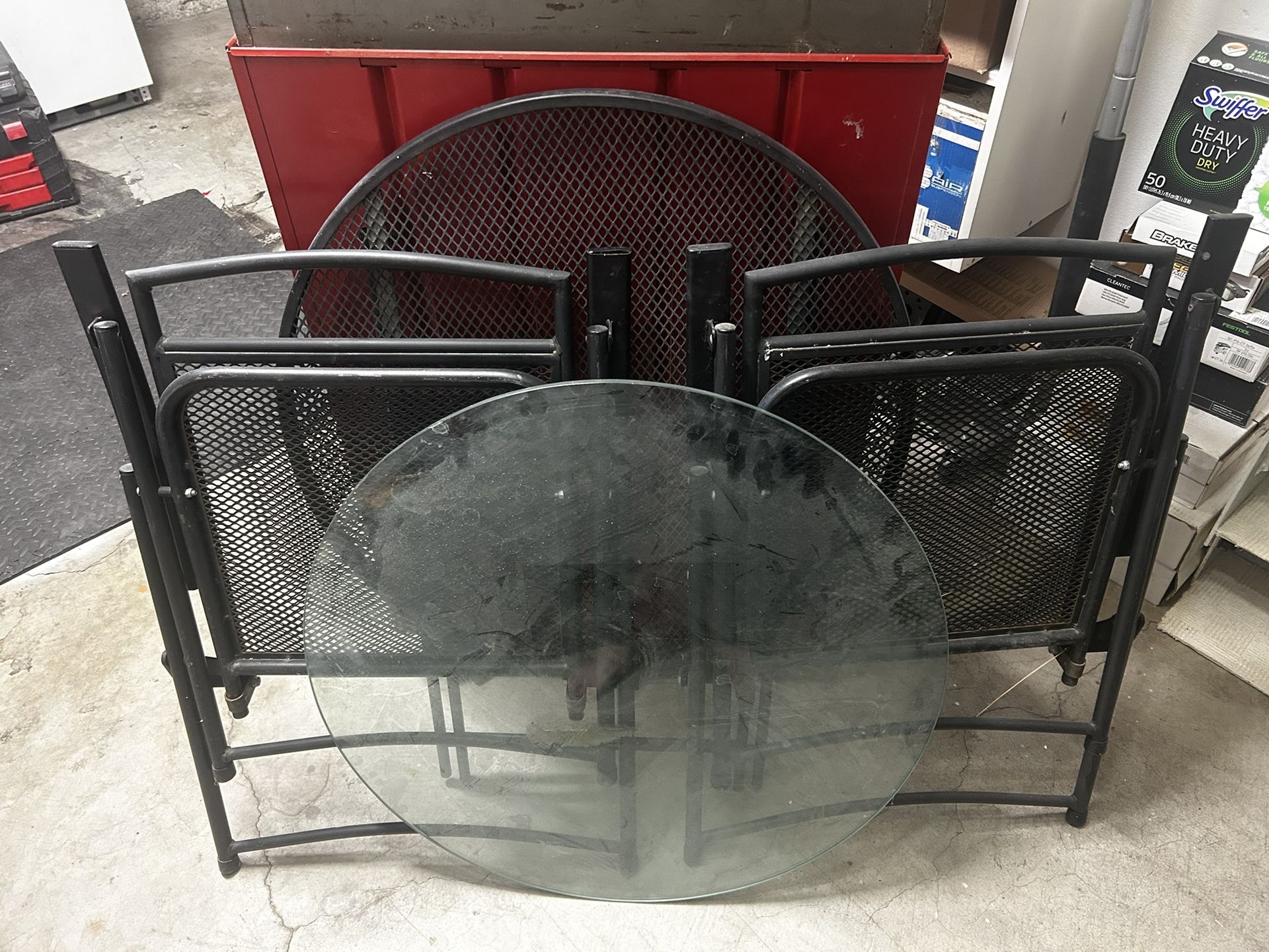 Black Patio Table, 2 Chairs, & Glass Top