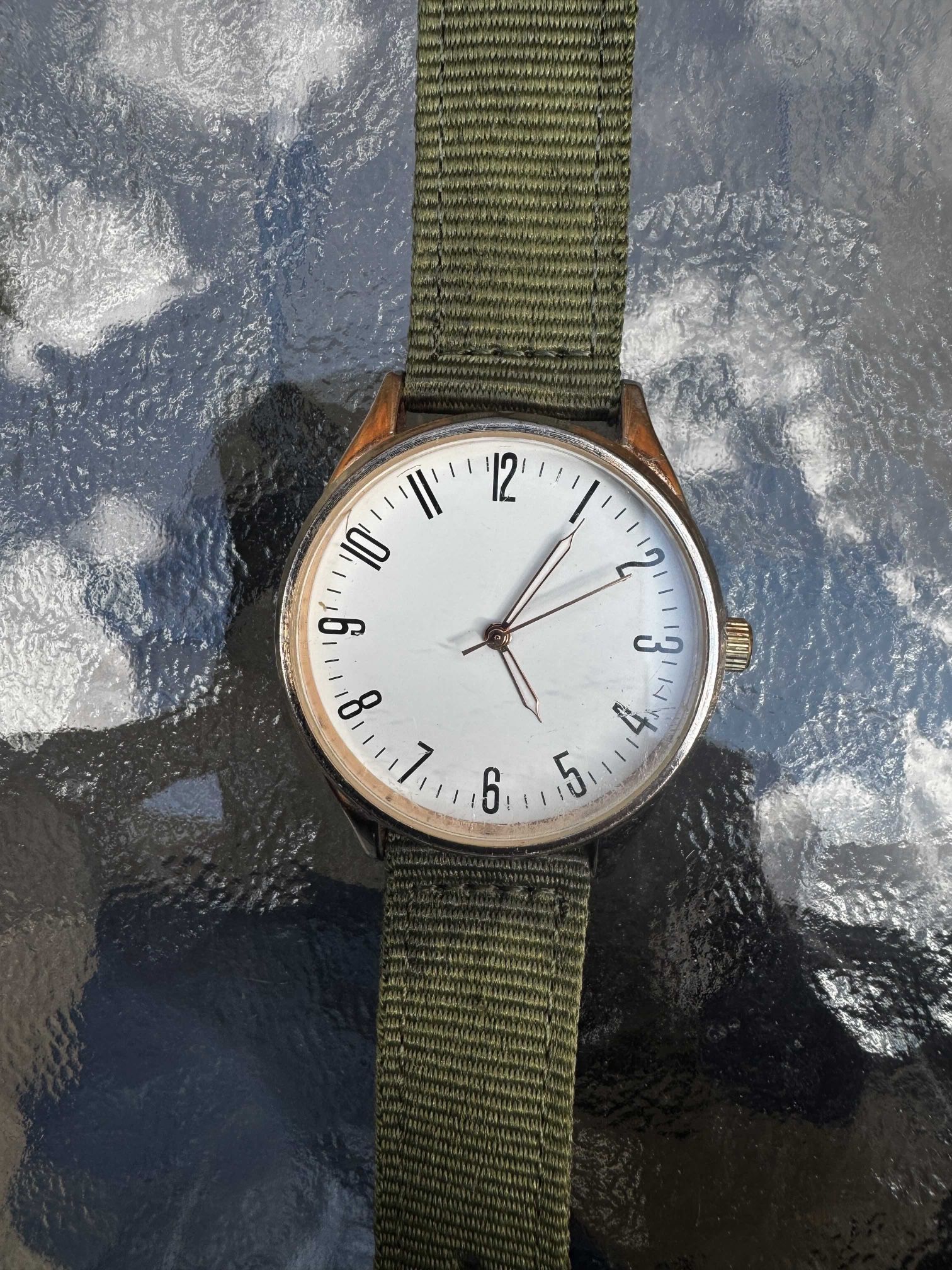 Casual White Watch on Green Nato Strap